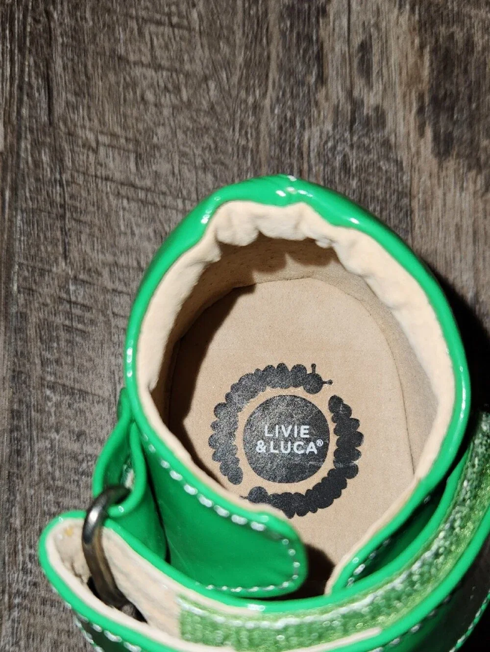 Livie & Luca Green Mary Jane Shoes with Blue Accent